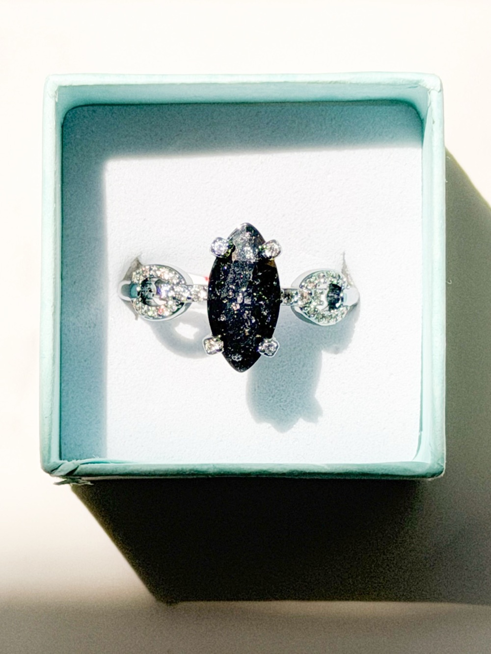 Bomb Party Symphony of 3 Lab-Created Ice Crystal Ring Rhodium Plated Size 10
